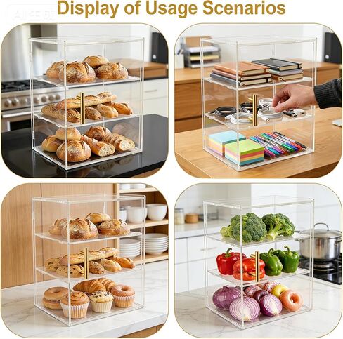 Large Transparent Bread Box, 3-Tier Food Storage Container for Countertop&Kitchen - Perfect for Bread, Bagels, Muffins, Keeping Fresh & Organized in Saudi Arabia