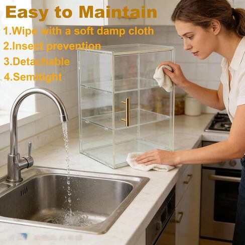 Large Transparent Bread Box, 3-Tier Food Storage Container for Countertop&Kitchen - Perfect for Bread, Bagels, Muffins, Keeping Fresh & Organized in Saudi Arabia