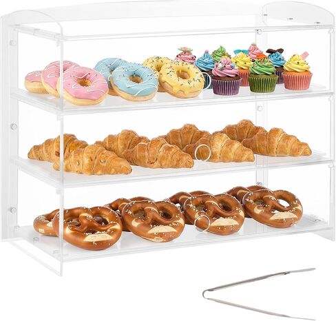 VEVOR Bakery Display Case, 3-Tier Commercial Countertop Pastry Display Case, Clear Acrylic Bread Box for Kitchen, Party Cake Cabinet with Flip-Up Door for Cookie Dessert Donut Bagel, 19" x 9.1" x 15" in Saudi Arabia