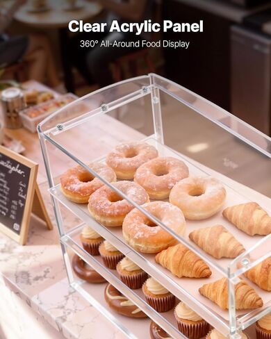 VEVOR Bakery Display Case, 3-Tier Commercial Countertop Pastry Display Case, Clear Acrylic Bread Box for Kitchen, Party Cake Cabinet with Flip-Up Door for Cookie Dessert Donut Bagel, 19" x 9.1" x 15" in Saudi Arabia