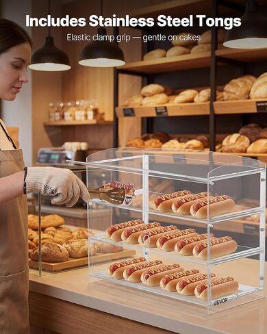 VEVOR Bakery Display Case, 3-Tier Commercial Countertop Pastry Display Case, Clear Acrylic Bread Box for Kitchen, Party Cake Cabinet with Flip-Up Door for Cookie Dessert Donut Bagel, 19" x 9.1" x 15" in Saudi Arabia