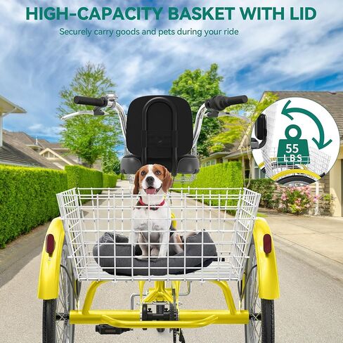 YITAHOME 26 Inch Adult Tricycle, 7 Speed 3 Wheel Bikes, Trike for Adults with Front & Rear Baskets, Cruiser Bike for Seniors Women Men Commute Picnic Outdoor, Yellow in Saudi Arabia