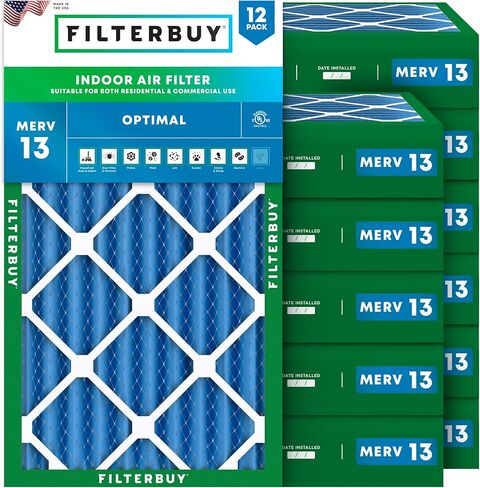 Filterbuy 17.5x21x1 Air Filter MERV 13 Optimal Defense (12-Pack), Pleated HVAC AC Furnace Air Filters Replacement (Actual Size: 17.50 x 21.00 x 0.75 Inches) in Saudi Arabia