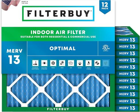 Filterbuy 17.5x21x1 Air Filter MERV 13 Optimal Defense (12-Pack), Pleated HVAC AC Furnace Air Filters Replacement (Actual Size: 17.50 x 21.00 x 0.75 Inches) in Saudi Arabia