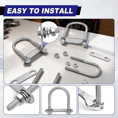 ZYUAROM 4 مجموعات مسامير M8 U بعرض 1-1/2 بوصة، 5/16 بوصة × 1-1/2 بوصة عرض × 3-1/2 بوصة طول مسمار U من الفولاذ المقاوم للصدأ ثقيل مع صواميل، لوحة مسمار وغسالات (4، M8 × 40 مم × 97 مم) in Kuwait