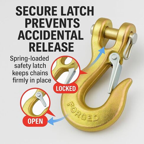 XAOLUFAFAFA 6 عبوات من خطافات سلسلة مقاس 5/16 بوصة، خطاف منزلق Clevis شديد التحمل مع مزلاج أمان، فولاذ مزخرف من الدرجة 70 بوزن 14,000 رطل لخطاف سحب ونش سحب شاحنة مقطورة. in Saudi Arabia