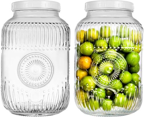 Amzcku 1 Gallon Glass Beverage Dispenser, 18/8 Stainless Steel Spigot and Lid With Ventilation Holes- Glass Drink Dispensers for Parties - Mason Jar Drink Dispensers with Lids in Saudi Arabia