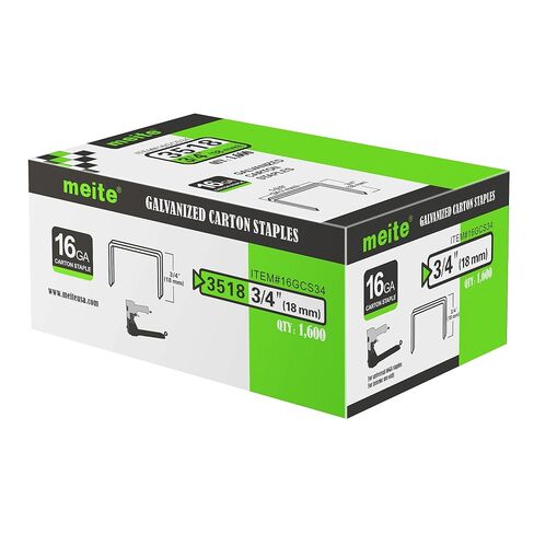 meite دبابيس إغلاق كرتونية مقاس 16 مقاس 1-3/8 بوصة تاج عريض 3/4 بوصة دبابيس كرتونية مطلية بالنحاس للساق لمسدس دباسة صندوق هوائي أو يدوي - تغليف أقرب من الورق المقوى (1,600 قطعة) in Saudi Arabia