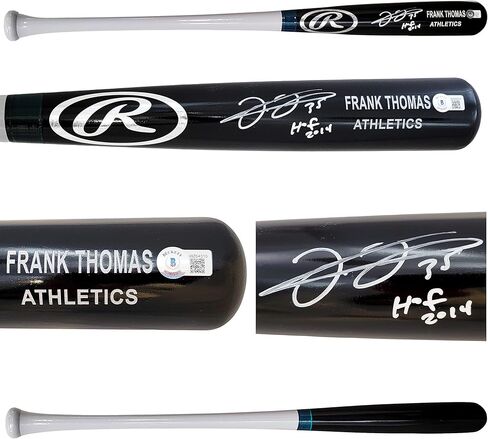 نقش فرانك توماس الرسمي باللون الأسود من Bat Oakland A "HOF 2014" Beckett BAS Witness Stock #208243 in Saudi Arabia
