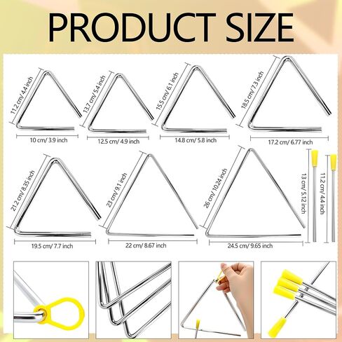 14 Pcs Triangle Percussion Instrument Set 4 5 6 7 8 9 10 Inch Triangle Musical Instrument with Striker Steel Hand Triangles for Kids Adults Rhythm Music Learning and Teaching in Saudi Arabia