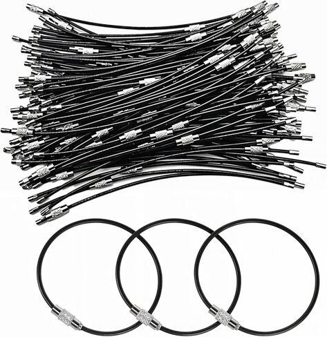 150pcs Black Steel Wire Keychains Cable – 2mm Thick, 6" Heavy Duty Luggage Tags & Key Rings with PVC Coating in Saudi Arabia