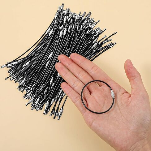 150pcs Black Steel Wire Keychains Cable – 2mm Thick, 6" Heavy Duty Luggage Tags & Key Rings with PVC Coating in Saudi Arabia