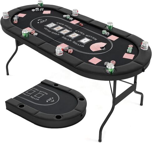Goplus 72" Poker Table Foldable, 8 Players Card Board Game Table w/Deep Metal Cup Holders, Casino Grade Felt, Portable Folding Oval Blackjack Table for Texas Holdem, No Assembly Required (Green) in Saudi Arabia