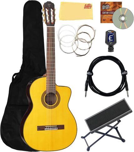 Takamine GC3 Classical Guitar - Natural Gloss Bundle with Hard Case, Foot Stool, Tuner, Strings, Austin Bazaar Instructional DVD, and Polishing Cloth in Saudi Arabia