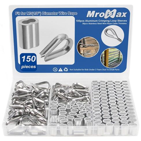 100 قطعة من حبل الأسلاك من MroMax مقاس 1/8 بوصة من تجعيد الكابلات المصنوعة من الألومنيوم، و50 قطعة M3 من الفولاذ المقاوم للصدأ لتجهيز كابل حبل السلك in Saudi Arabia