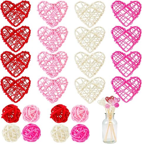 24PCS Balls Rattan Decoration,Star Shaped Wicker Balls,Rattan Wicker Ball for 4th of July Independence Day Home Decor DIY Spring Vase Filler Ornament Table Decoration in Kuwait