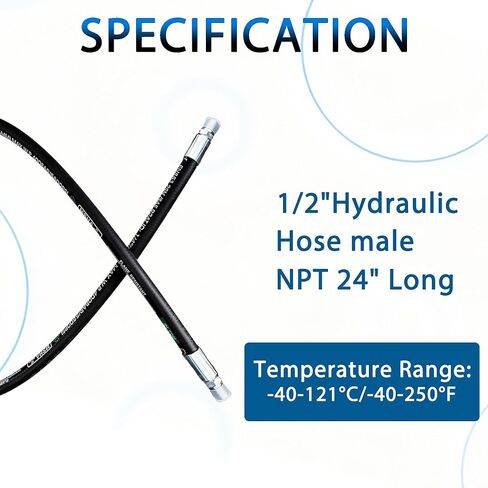 Heroson15611-08-08RW Hydraulic HoseSwivel Assembly 1/2 ",Hydraulic Hose with Male NPT X Male NPT，3988PSI，24 "Long,Black in Saudi Arabia