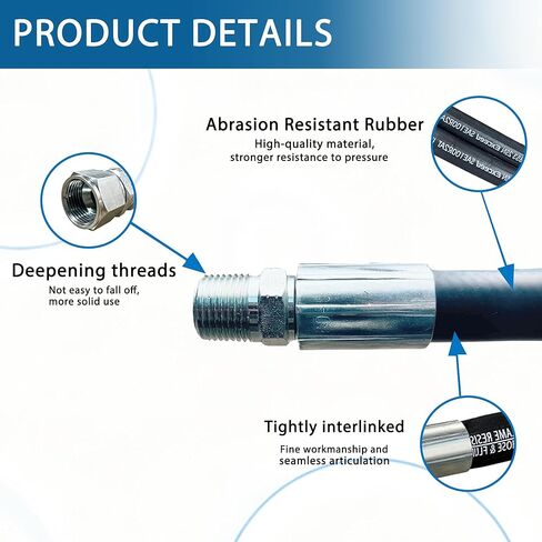 Heroson15611-08-08RW Hydraulic HoseSwivel Assembly 1/2 ",Hydraulic Hose with Male NPT X Male NPT，3988PSI，24 "Long,Black in Saudi Arabia