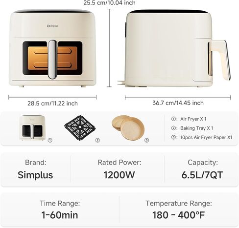 SIMPLUS 4.5QT Air Fryer, 1300W Adjustable Temperature Airfryer Oven, 6 Preset Cooking Options, 392°F Rapid Air Crisp Technology, Quick & Easy Meals in Minutes, Nonstick & Easy-Clean Basket, Black in Kuwait