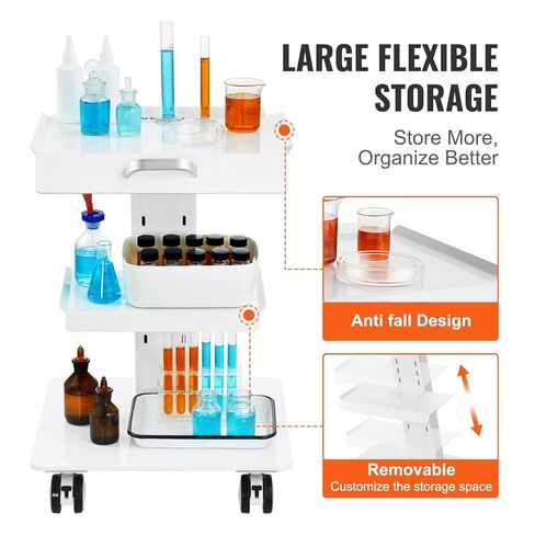 VEVOR Trolley Cart with Swivel Wheels, 3-Layer Mobile Esthetician Cart, Steel Metal Rolling Tray for Lab, Clinic, Beauty and Salon, 220 lbs Weight Capacity in Saudi Arabia