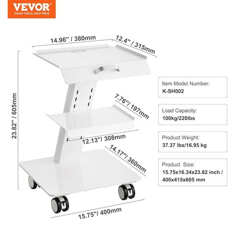 VEVOR Trolley Cart with Swivel Wheels, 3-Layer Mobile Esthetician Cart, Steel Metal Rolling Tray for Lab, Clinic, Beauty and Salon, 220 lbs Weight Capacity in Saudi Arabia
