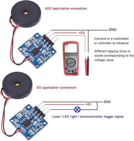 2 قطعة وحدة استشعار الاهتزاز الكهرضغطية 5 فولت تيار مستمر AD/DO حساسية قابلة للتعديل للطبول الإلكترونية ومشاريع الروبوتات ذاتية الصنع 20 × 20 مم in Kuwait