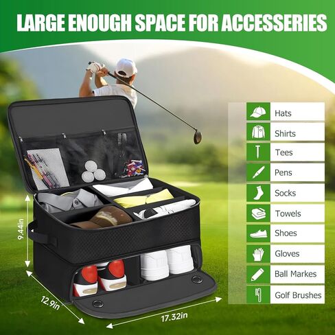 UFHUFH Organizer Bag,2 Layer Golf Trunk Organizer,Golf Gifts for Men with Separate Ventilated Compartment,Waterproof Car Trunk Locker for Balls, Tees, Clothes,Accessories, Golfer Gifts in Saudi Arabia