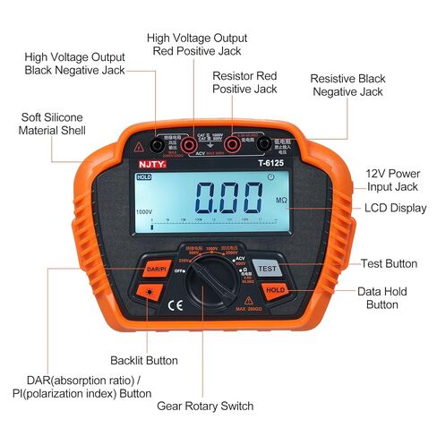 Insulation Tester Digital Megohmmeter MAX 200G Ω Measuring Low Absorption Ratio AC Voltage Measurement T -61 Series Industrial Test Instrument (T6125) in Saudi Arabia