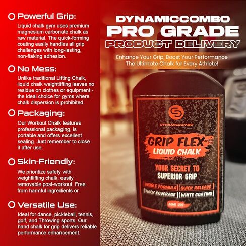 DYNAMICCOMBO الطباشير السائل | طباشير صالة الألعاب الرياضية بدون فوضى لرفع الأثقال وتسلق الصخور والجمباز | سريع الجفاف ويدوم طويلاً in Saudi Arabia