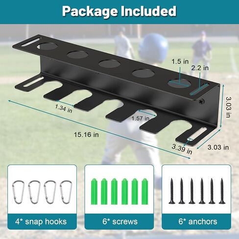 AmoreTempo Wall Mount Baseball Bat Holder 6 Prongs Heavy Duty Metal Bat Storage Rack, Hold 5 Baseball and Softball Bats Sports Equipment Organizer Hanger for Dugout Fence Home Garage, Black in Saudi Arabia