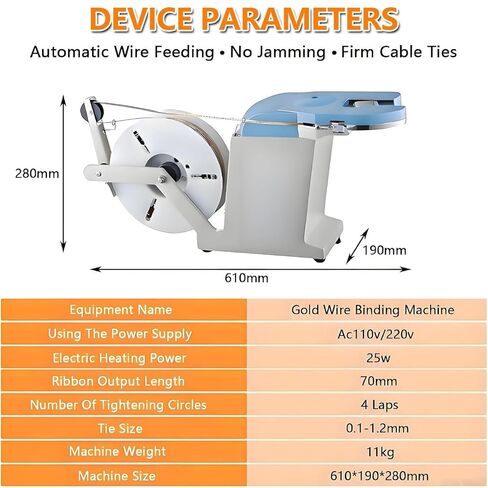 Automatic Twist Tie Machine, 200mm Tightening Circle, Bundling Diameter 0.1-1.2mm, W/ 1 Roll Twist Ties Wire, for Bakery Candy Presents in Saudi Arabia