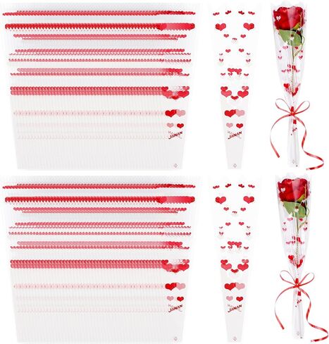 Hmxpls 100 Pcs Single Flower Sleeve Clear Single Rose Sleeve Flower Wrapping Bags Plastic Single Rose Packaging Bags for Birthday Wedding Flower Gifts Supplies (White) in Saudi Arabia