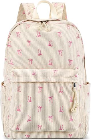 Pink Bow Backpack Cute Corduroy Coquette Backpack Large Capacity Aesthetic Daypack School Bow Bookbag Kawaii Dance Laptop Bag for Women Travel College Preppy Stuff Gifts for Kids Teen in Saudi Arabia