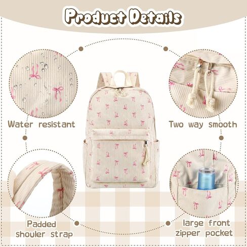 Pink Bow Backpack Cute Corduroy Coquette Backpack Large Capacity Aesthetic Daypack School Bow Bookbag Kawaii Dance Laptop Bag for Women Travel College Preppy Stuff Gifts for Kids Teen in Saudi Arabia