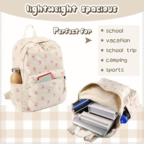 Pink Bow Backpack Cute Corduroy Coquette Backpack Large Capacity Aesthetic Daypack School Bow Bookbag Kawaii Dance Laptop Bag for Women Travel College Preppy Stuff Gifts for Kids Teen in Saudi Arabia