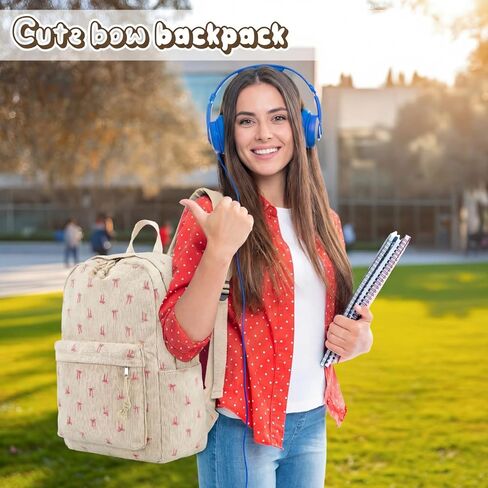 Pink Bow Backpack Cute Corduroy Coquette Backpack Large Capacity Aesthetic Daypack School Bow Bookbag Kawaii Dance Laptop Bag for Women Travel College Preppy Stuff Gifts for Kids Teen in Saudi Arabia