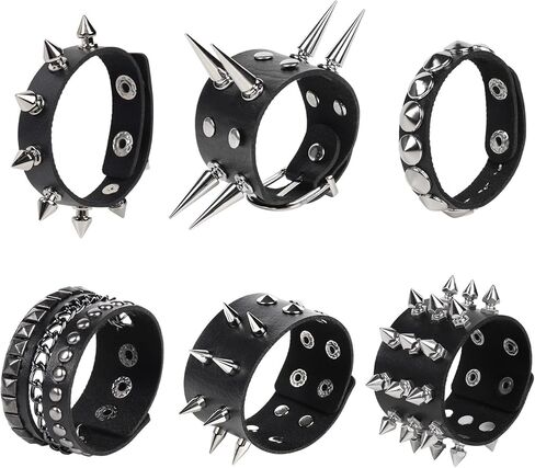 4PCS Punk Leather Rivets Bracelets,Punk Rock Leather Studded Bracelets,80s Wristband Emo Bracelet,Gothic Spike Cuff Bracelet Set for Men Women Rocker Outfits in Saudi Arabia