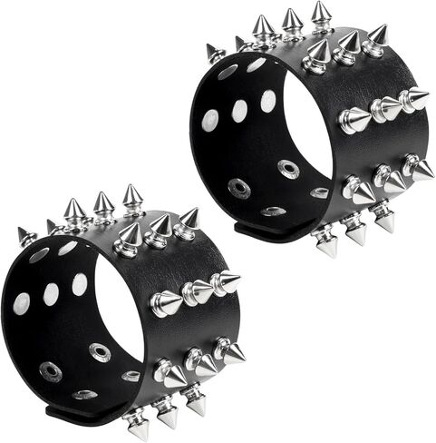 4PCS Punk Leather Rivets Bracelets,Punk Rock Leather Studded Bracelets,80s Wristband Emo Bracelet,Gothic Spike Cuff Bracelet Set for Men Women Rocker Outfits in Saudi Arabia