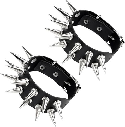 4PCS Punk Leather Rivets Bracelets,Punk Rock Leather Studded Bracelets,80s Wristband Emo Bracelet,Gothic Spike Cuff Bracelet Set for Men Women Rocker Outfits in Saudi Arabia