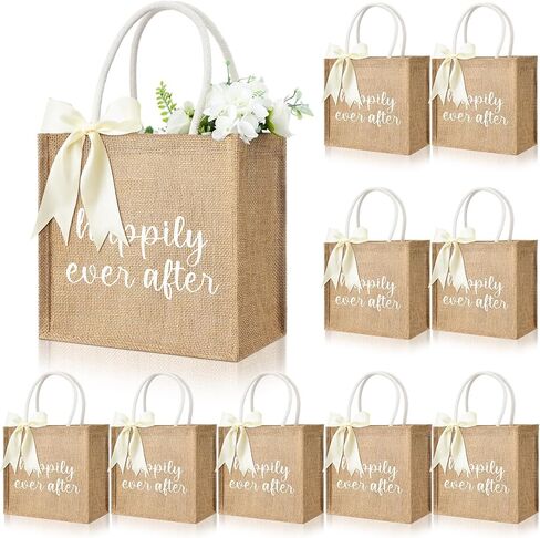 10 أكياس حزمة زفاف الخيش مرحبًا بك في حقائب حمل الزفاف مع مقابض وشريط ساتان للضيوف in Kuwait