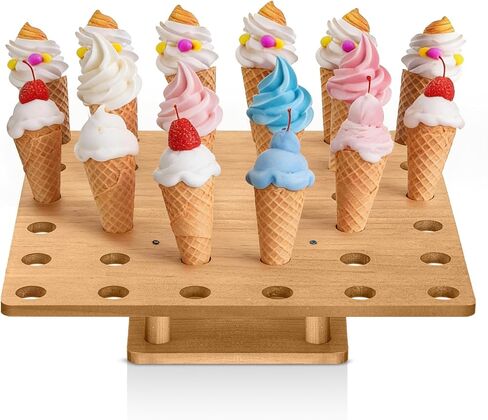 1 حزمة 36 ثقوب حامل آيس كريم مخروط حامل 13 "خشب الخشبية مخاريط السوشي سوشي لفة اليد موقف للبوفيه وشاحنات الطعام أو الأحداث المطاعم أو إمدادات الحفلات in Kuwait