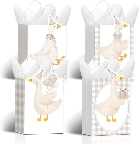 Kolldenn 24 PCS One Silly Goose Party Favors Gingham Gift Vals Silly Goose Party Decoration Cute Coquette Coquette مع مقابض لمستلزمات استحمام الطفل (Pink) in Saudi Arabia