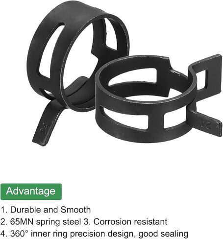 MECCANIXITY 10 Pcs Fuel Line Clamps Spring Band Hose Clamps, 1/2" 24mm Silicone Air Tube Vacuum Hose Water Pipe Low Pressure Assortment Kit, Black in Saudi Arabia