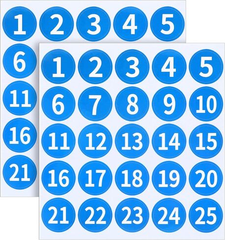 Shimmeroo 50 قطعة من ملصقات الأرقام الصغيرة 1-25،1 بوصة ملصقات ملصقات أرقام متتالية، ملصقات أرقام فينيل ذاتية اللصق للفصول الدراسية، والمخزون، والتنظيم، والصناديق، والمنزل، والمكتب in Kuwait