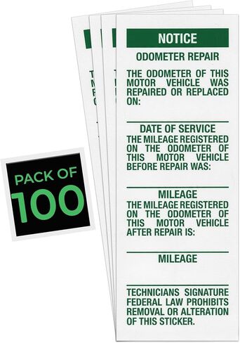 Odometer Repair and Mileage Verification Label - Ensure Legal Compliance and Transparency with Date, Mileage Before and After Repair - 1-1/2" × 4" - Pack of 25, White in Saudi Arabia
