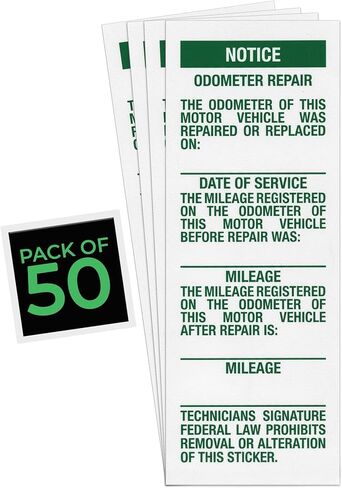 Odometer Repair and Mileage Verification Label - Ensure Legal Compliance and Transparency with Date, Mileage Before and After Repair - 1-1/2" × 4" - Pack of 25, White in Saudi Arabia