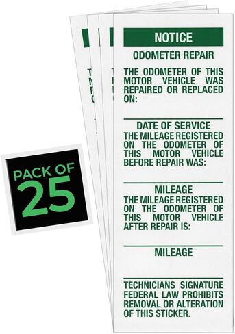 Odometer Repair and Mileage Verification Label - Ensure Legal Compliance and Transparency with Date, Mileage Before and After Repair - 1-1/2" × 4" - Pack of 25, White in Saudi Arabia