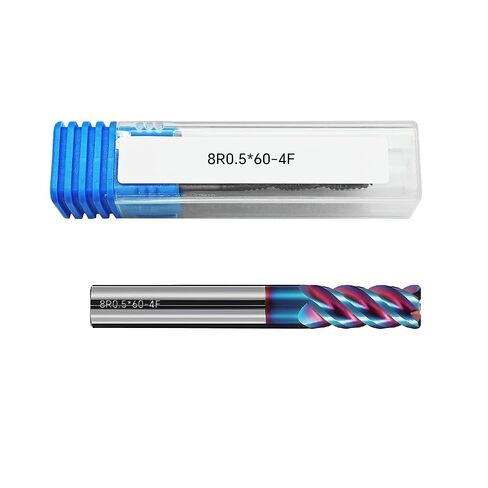 Rayjee مطحنة نهاية نصف قطرها كربيد الحبوب الدقيقة المطلية بالنانو، 4 تصميم مسطح فلوت، نصف قطر زاوية R0.5، كربيد CM124 مع 12% كوبالت، 8*20*8*60 مم، قاطع طحن CNC للحديد الزهر الفولاذي حتى HRC58 in Kuwait