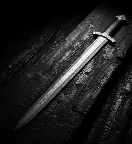 Viking Northman Sword – Real Damascus Steel Battle-Ready Functional Longsword | Handmade Medieval Viking Sword with Leather Scabbard | Gift for Him, Sword Prop & Collectible in Saudi Arabia