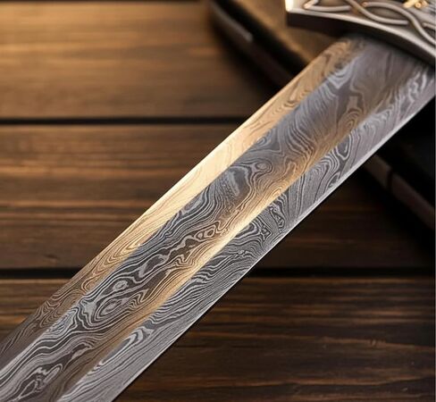 Viking Northman Sword – Real Damascus Steel Battle-Ready Functional Longsword | Handmade Medieval Viking Sword with Leather Scabbard | Gift for Him, Sword Prop & Collectible in Saudi Arabia